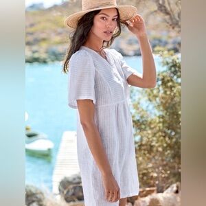 Garnet Hill White Women's Swim Cover-Up Dress 100% linen XL